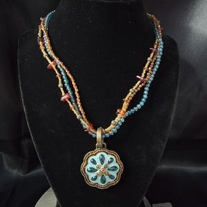 Nina Ricci for Avon Enamel Rhinestone Medallion and Bead Necklace 2006